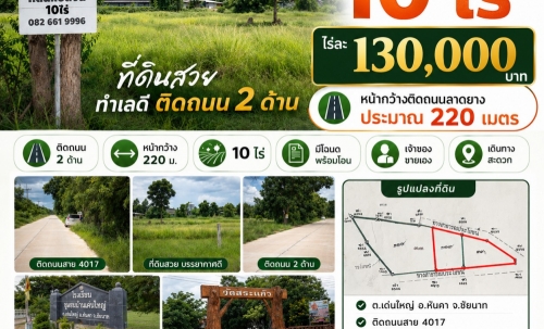 ขายที่ดินสวย ทำเลดีมาก ติดถนน 2 ด้าน ตำบลเด่นใหญ่ อำเภอหันคา จังหวัดชัยนาท