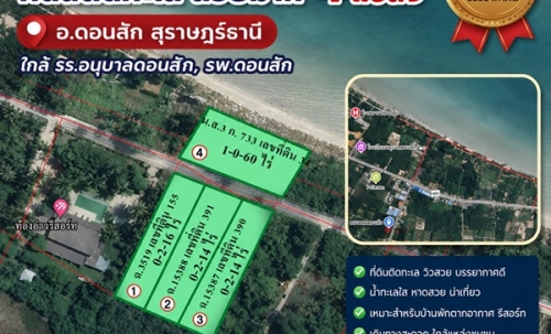 ขายด่วน ราคาถูกๆ ที่ดินติดทะเล สวยมาก 4 แปลง อ.ดอนสัก สุราษฎร์ธานี ใกล้ รร.อนุบาลดอนสัก, รพ.ดอนสัก โทร 0632897879