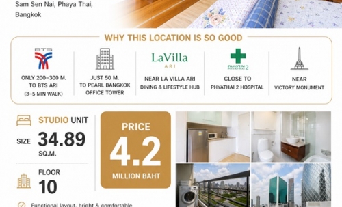 ขายคอนโด โนเบิล ไลท์ อารีย์ ใกล้ BTS อารีย์ ห้องสตูดิโอ ขนาด 34.89 ตร.ม. ชั้น 10 ใกล้ BTS อารีย์ โทร 081-6268092 เจ้าของขายเอง