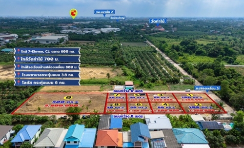 ขายที่ดินใกล้วัดท่าไม้ อ.กระทุ่มแบน สมุทรสาคร แบ่งขายเริ่มที่ 40 ตร.วา ใกล้ 7-11 CJ ตลาด โทร 082-8756645